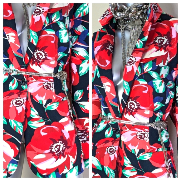 Vibrate Bold Oversized Dark Floral "Simply Emma" Office Professional Chic Blazer - Picture 3 of 14